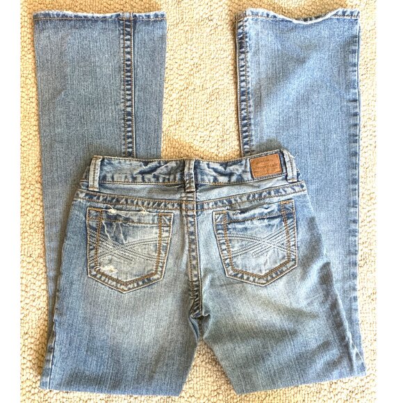 Aéropostale Hailey Skinny Flare Distressed Blue Jeans 1/2 Long Long - Picture 3 of 12